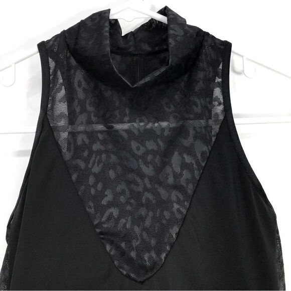 Victoria’s Secret Black / Leopard Print Mesh Panel Mock Neck Crop Top - Picture 5 of 14
